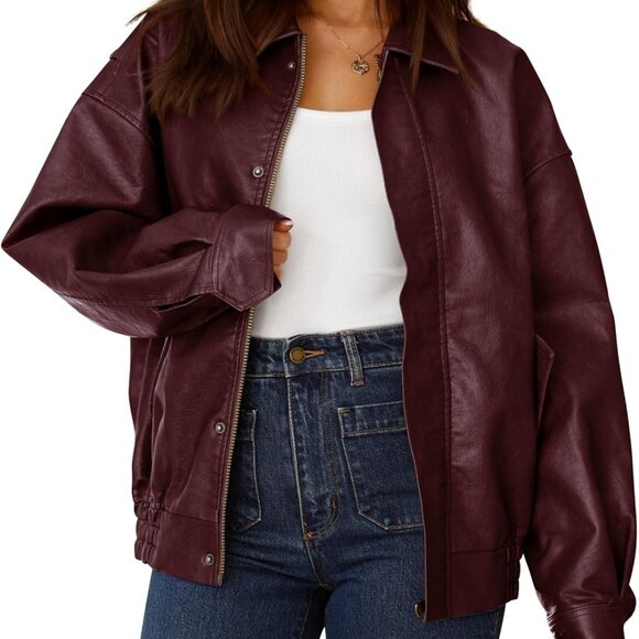 Trendy Oversized Faux Leather Jacket for Women - Perfect Fall & Spring Outerwear - Picture 1 of 8